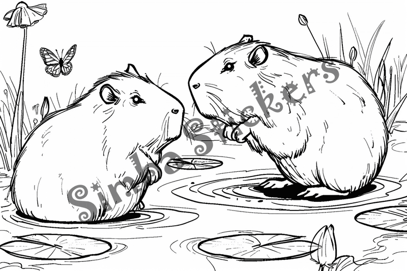 Colouring pages, bundle of capybaras in love, 10 images