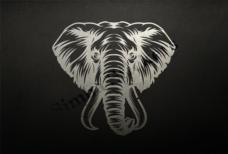 Elephant, face with large trunk and tusks, outline art