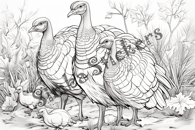 Colouring pages, bundle of turkeys in love, 25 images