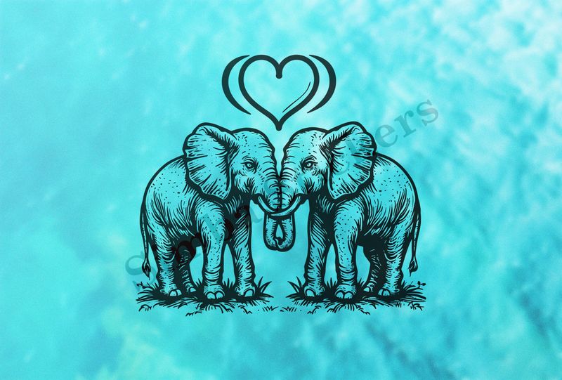Elephants in love, outline art