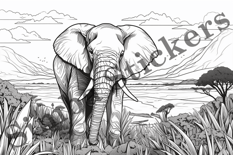 Colouring pages, Bundle of elephants, 25 images