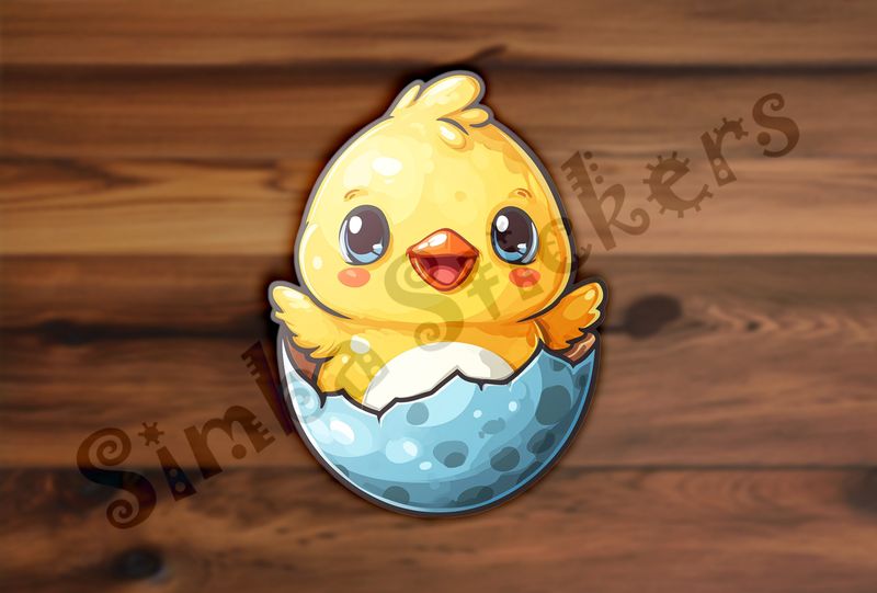 Cute Chick waving happily from birthday egg