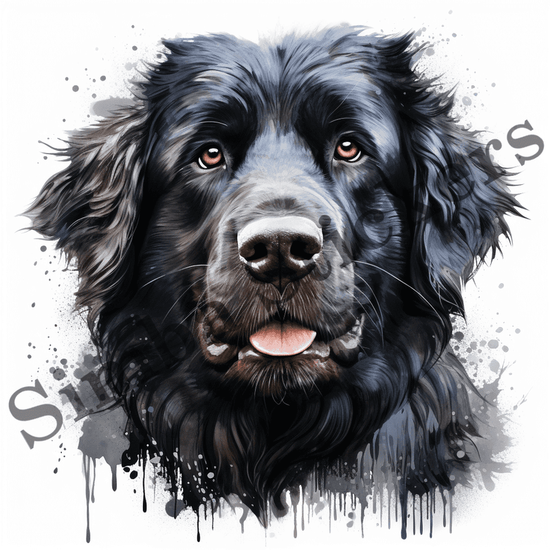Newfoundland dogs wet in the rain, watercolour, image set, 10 images