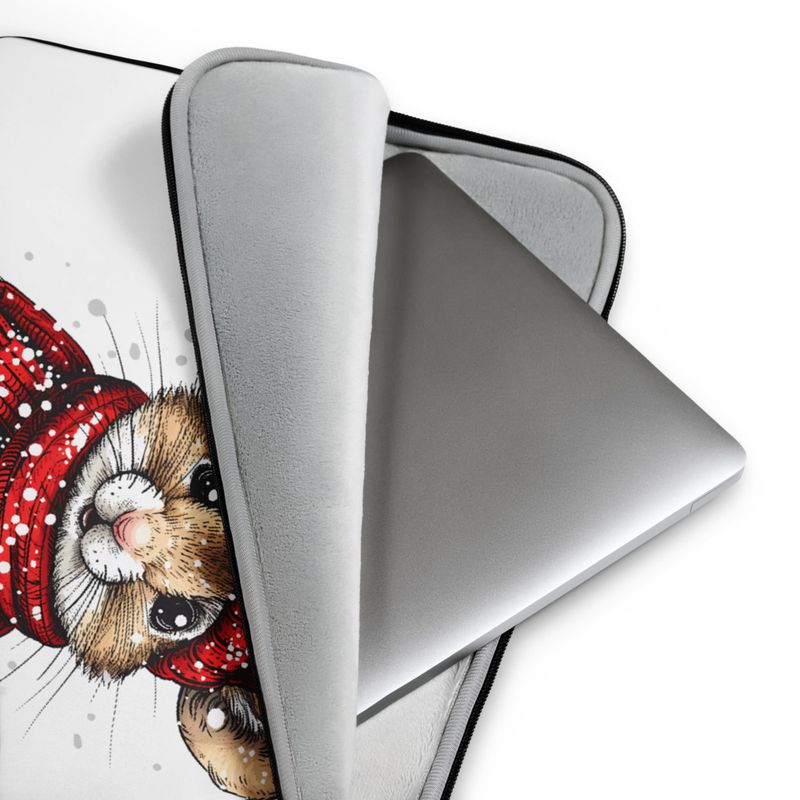 Laptop Sleeve, Mouse wearing red winter hat and scarf in the snow, xg8dl3