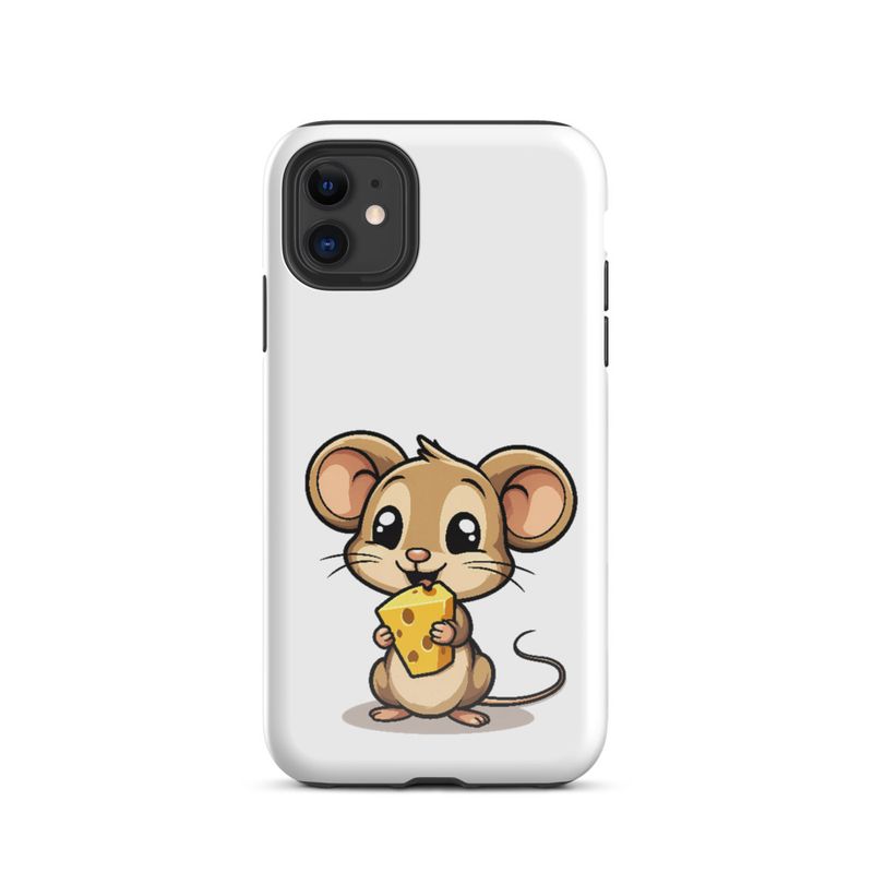 Tough Case for iPhone, Small Mouse happily licking large chunk of cheese, pqapy6