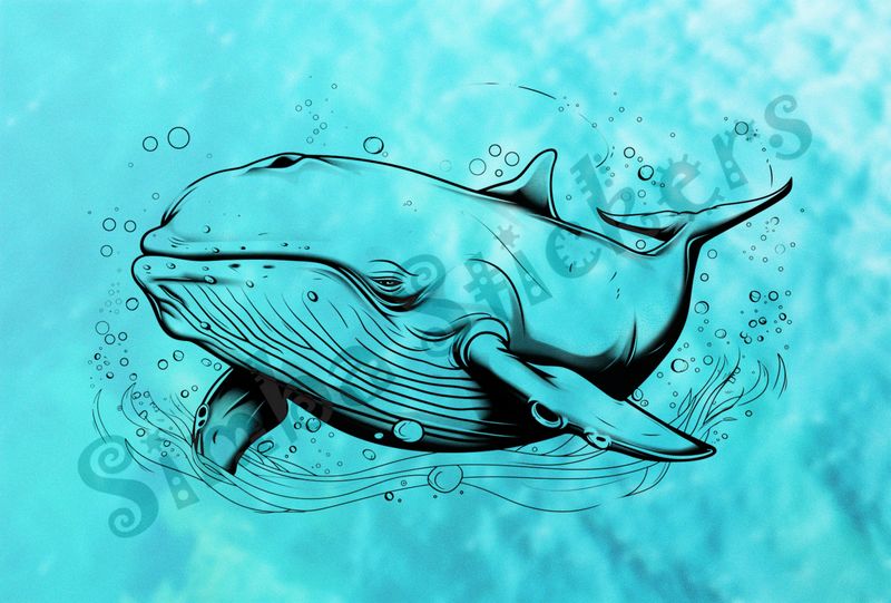 Whale smiling under water, outline art