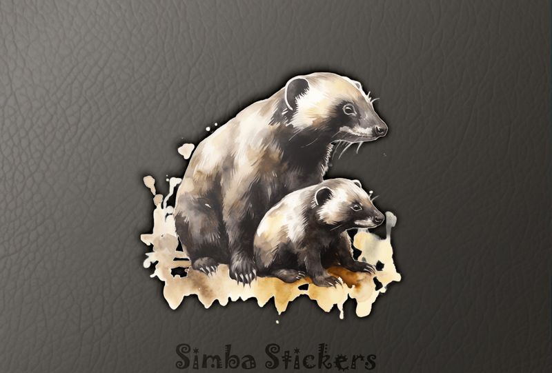 Honey Badger with child, watercolour, cttwbk