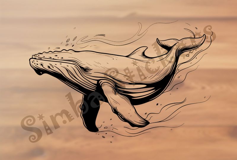 Whale under water, outline art