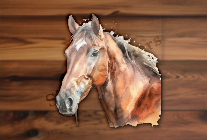 Brown horse , neck up, watercolour
