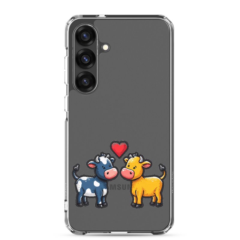 Clear Case for Samsung, Cattle, bull and cow in love, colourful , heart in picture, fvta2y