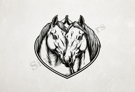 Horses nose-to-nose, in a heart, outline art