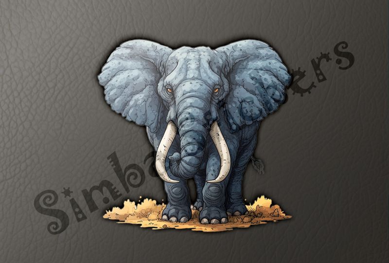 Elephant standing on brownish-goldish ground, watercolour