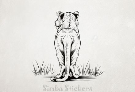 Lioness dragging tail on the ground, from the back, outline art, z1kslu
