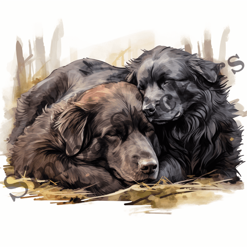 Newfoundland dogs, watercolour, image set, 10 images