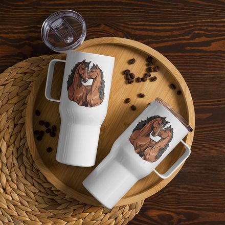 Travel Mug, Cattle, Two brown horses snuggling, tdwcyd