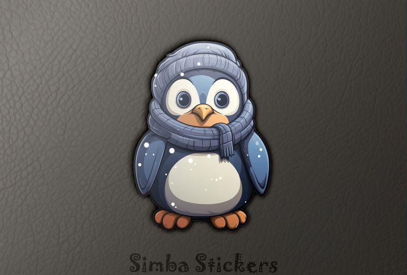 Penguin wearing scarf in the snow, ipn5zd