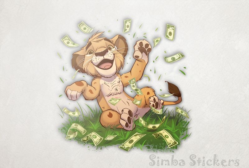 Simba Lion cub laughingly throwing money