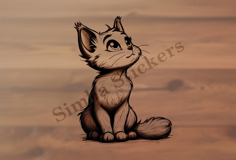 Cat kitten sitting up, looking cute, outline art