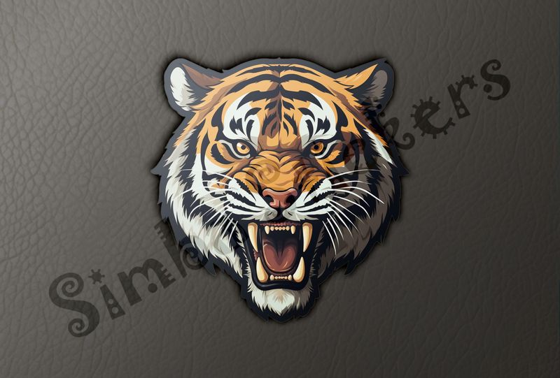Tiger roaring, face