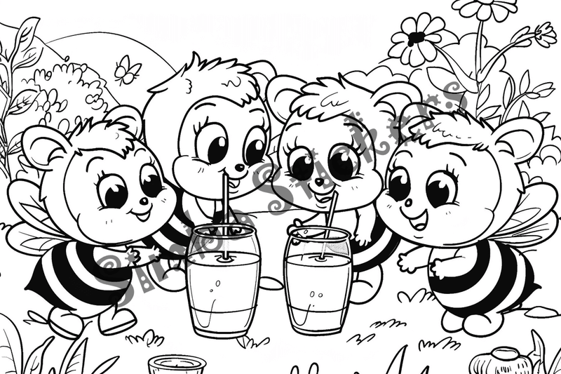 Colouring pages, bundle of bees with glasses, honeycombs or flowers, 25 images 2