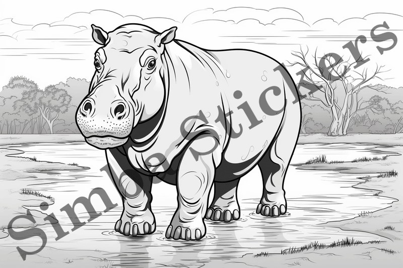 Colouring pages, Bundle of hippos, 25 images