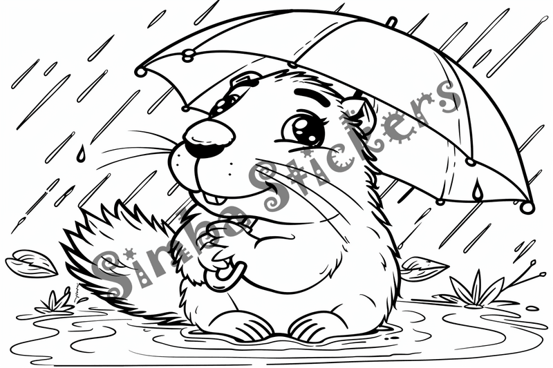 Colouring pages, bundle of groundhogs in the rain, 10 images