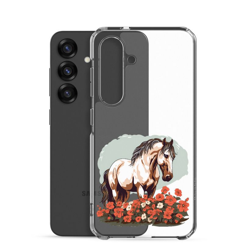 Clear Case for Samsung, Brown horse in field of red flowers, n4w2fj