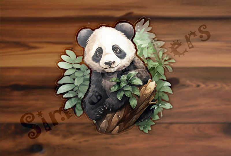 Panda bear sitting in leafy tree, 7upo9x