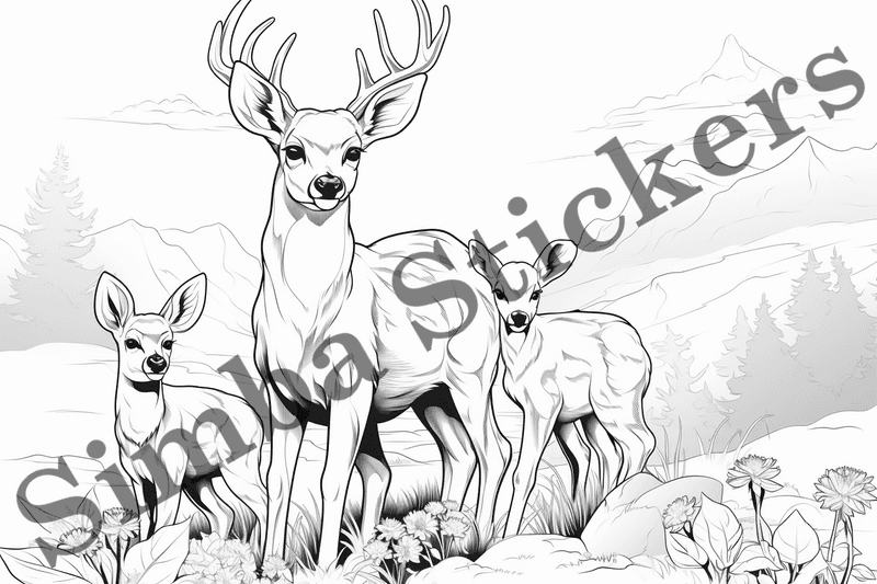 Colouring pages, bundle of deer, 25 images