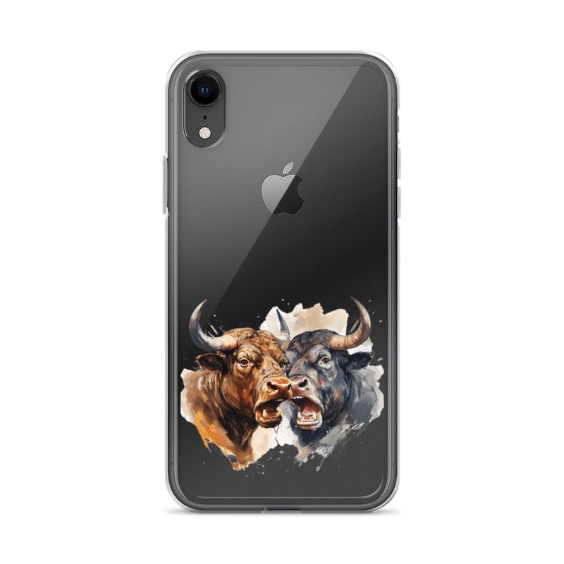 Clear Case for iPhone, Bulls facing up to each other, watercolour, dx5eff