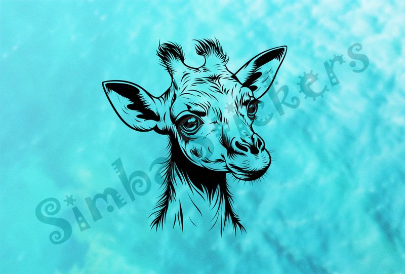 Giraffe face, turned slightly left, outline art