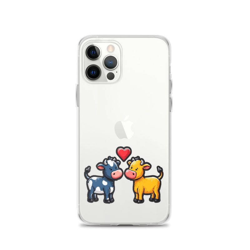 Clear Case for iPhone, Cattle, bull and cow in love, colourful , heart in picture, fvta2y