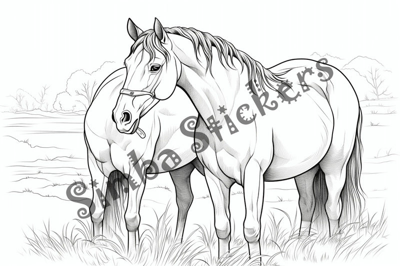 Colouring pages, bundle of horses, 25 images 2