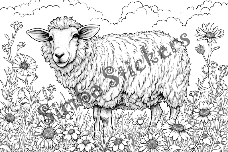 Colouring pages, bundle of sheep, 25 images