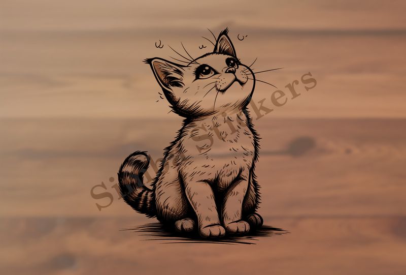 Cat looking up innocently, outline art, uymb4f