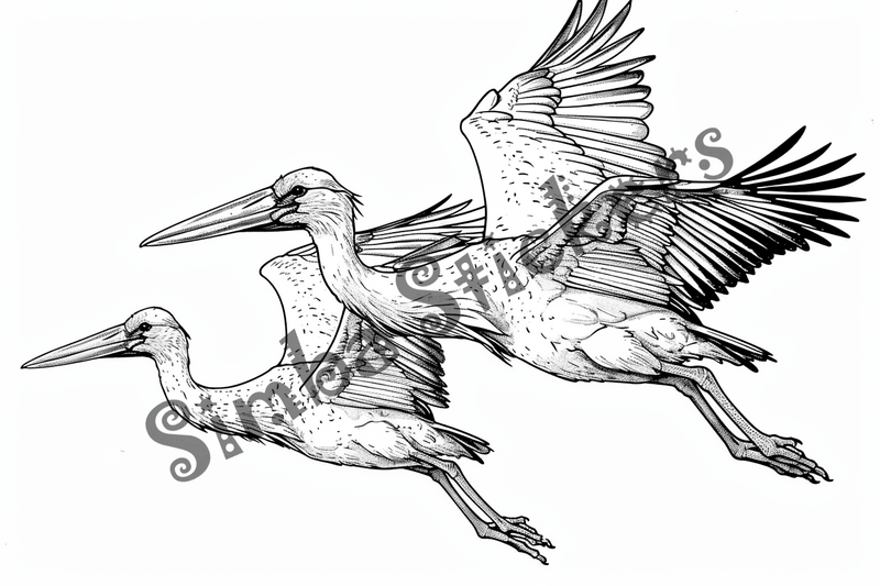 Colouring pages, bundle of marabou storks, 10 images