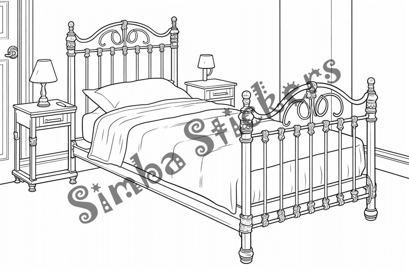 Colouring pages, bundle of house bedrooms, 25 images