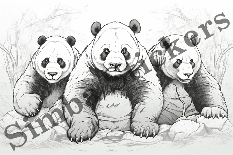 Colouring pages, bundle of pandas, 10 images, wtwayt