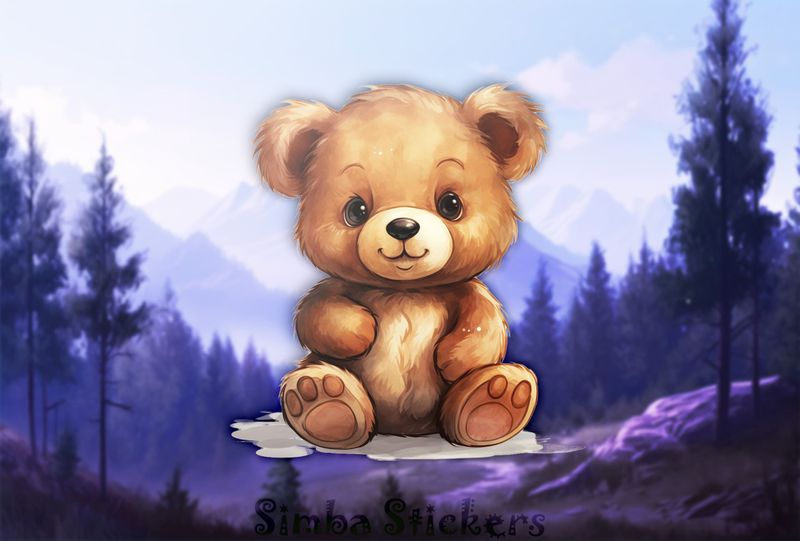 Cartoonish cute bear cub sitting down, watercolour, dd0ca2