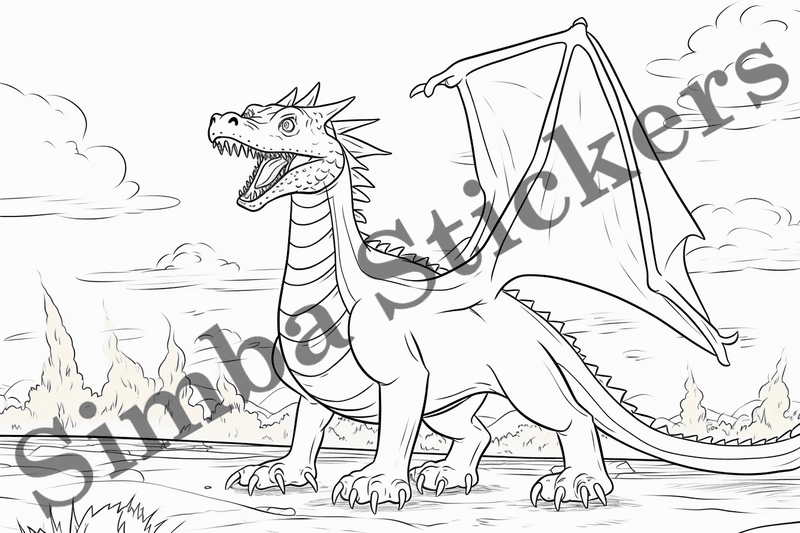 Colouring pages, bundle of dragons, simple, 10 images