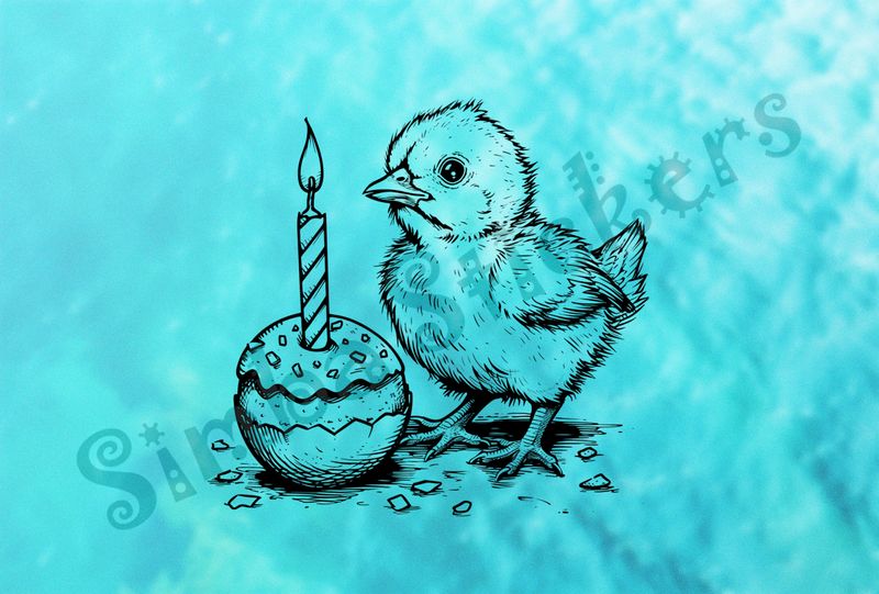 Chick by birthday candle , outline art
