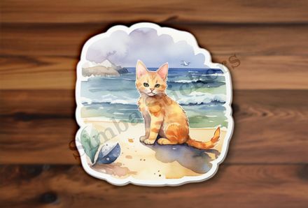 Cat on the beach, watercolour