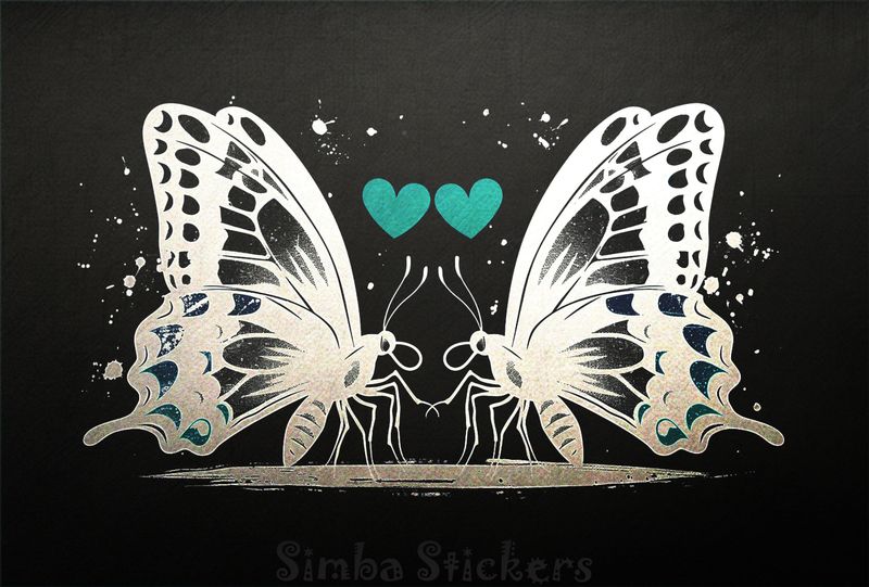 Butterflies in love Valentine&#x27;s hearts above, outline art, gnq1zp