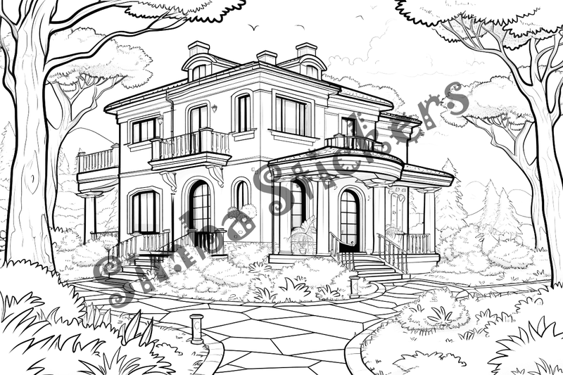 Colouring pages, bundle of houses, Italian countryside, 10 images