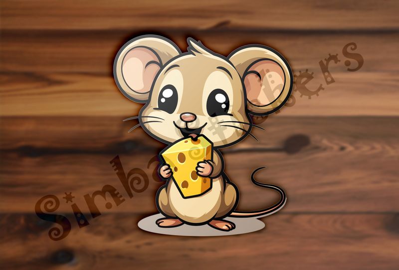 Small Mouse happily licking large chunk of cheese, pqapy6
