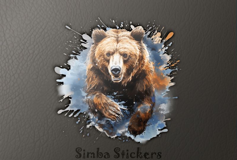 Bear charging and panting, splashing watercolour, aejqf2