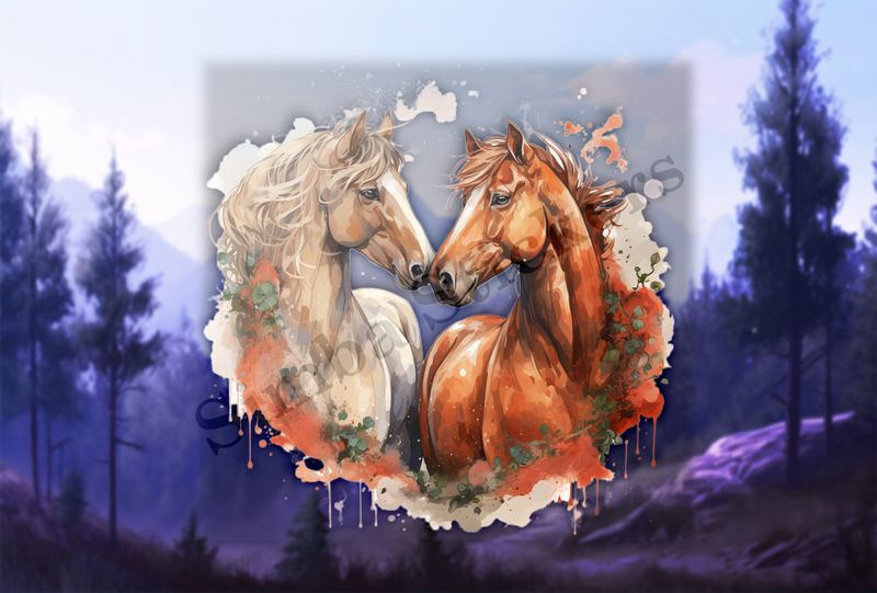 Horses in love, watercolour
