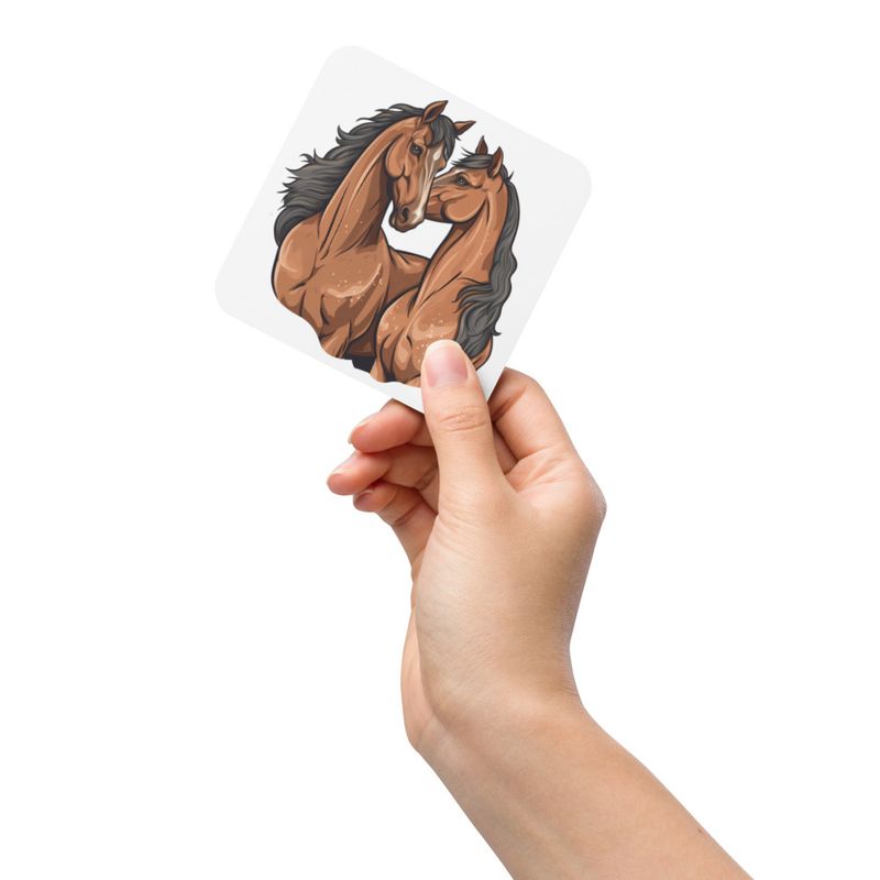 Cork-Back Coaster, Two brown horses snuggling, tdwcyd