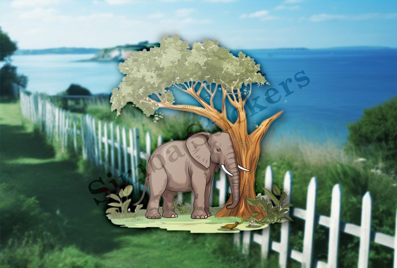 Elephant with its trunk against a tree in the Savanna