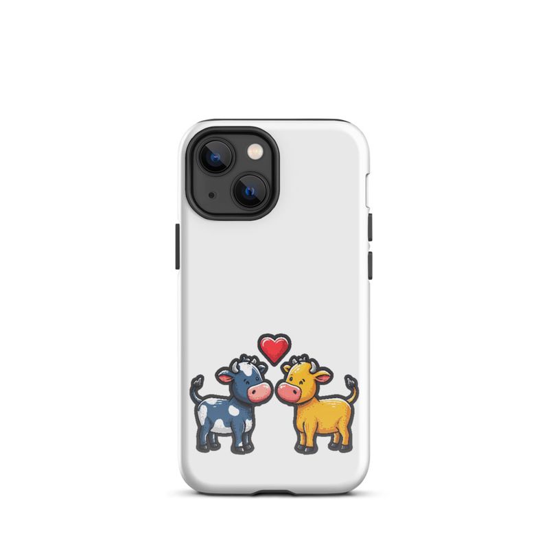 Tough Case for iPhone, Cattle, bull and cow in love, colourful , heart in picture, fvta2y